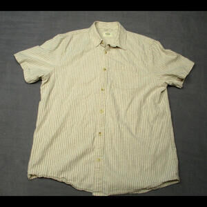 Marine Layer Hemp Blend Striped Cream Colored Mens Long Sleeve Button Shirt